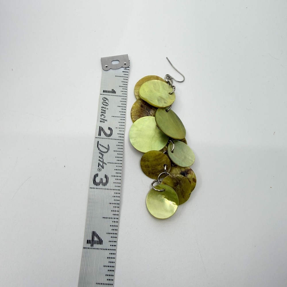 Natural Shell Disc Statement Dangle Earrings Multi-Layered Boho Beach Jewelry - Picture 12 of 13